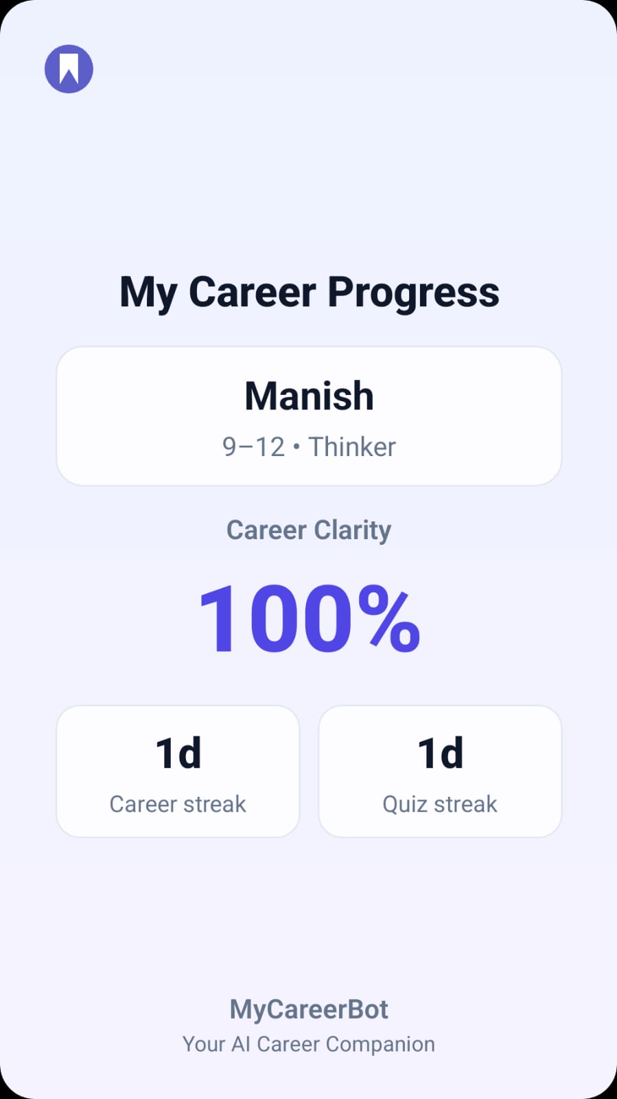 MyCareerBot profile progress share card